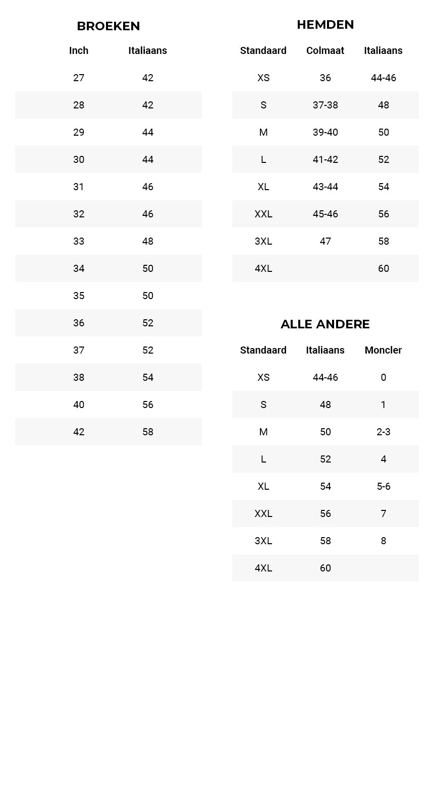 Wellens Men Maattabel