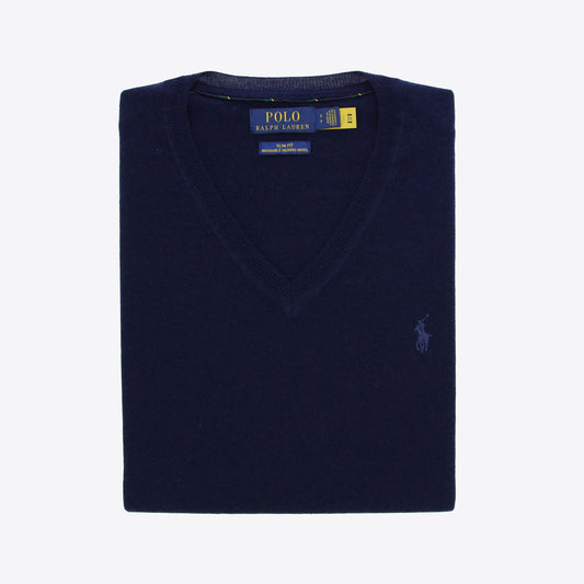 Pull donkerblauw v-hals merinos