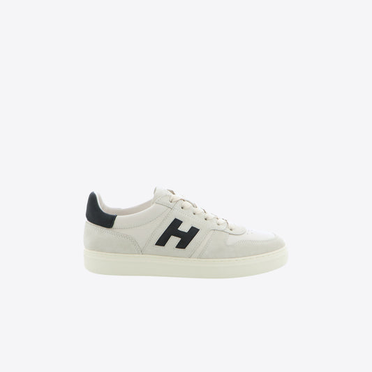 Sneakers ecru leder + daim