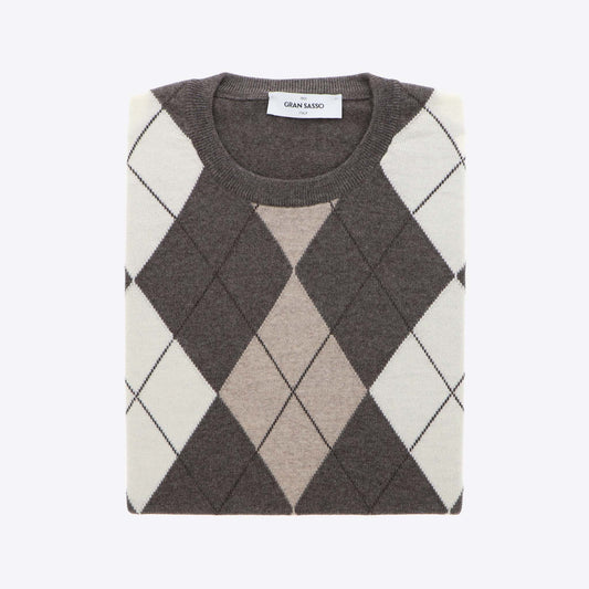 Pull beige grijs ruit