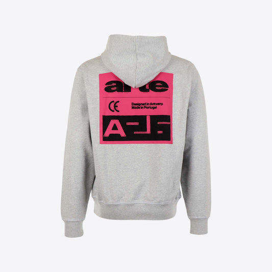 Sweater lichtgrijs  kap print rug  pink back print