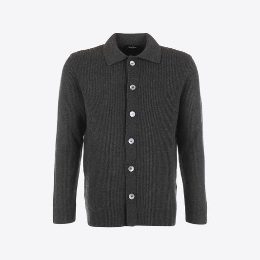 Cardigan donkergrijs knopen rib cashmere