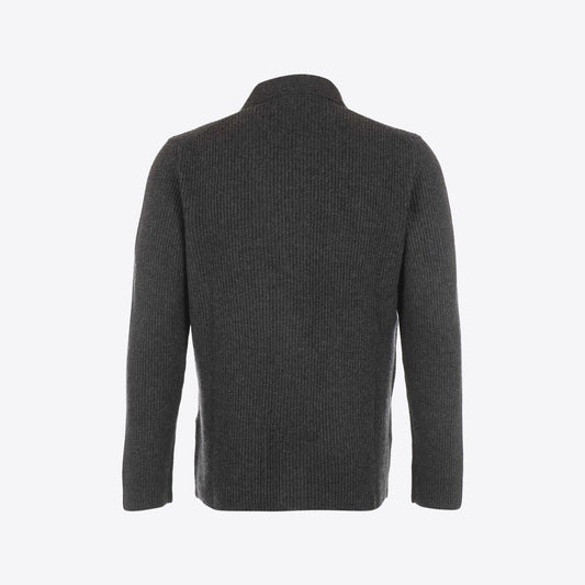 Cardigan donkergrijs knopen rib cashmere