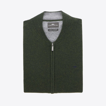 Cardigan donkergroen rits lamswol