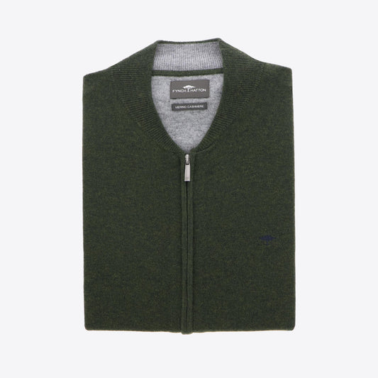 Cardigan donkergroen rits lamswol