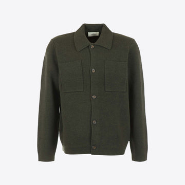 Cardigan donkergroen knoop kraag