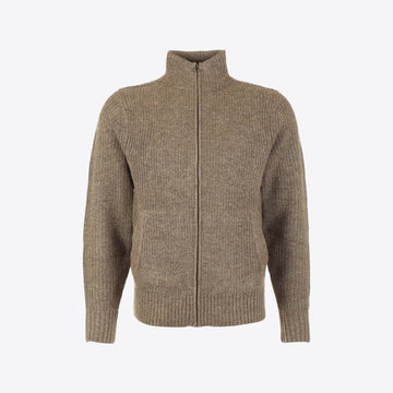 Cardigan taupe rib rits Signature
