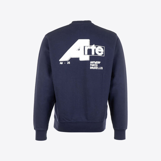 Sweater donkerblauw logo rug receipt back print